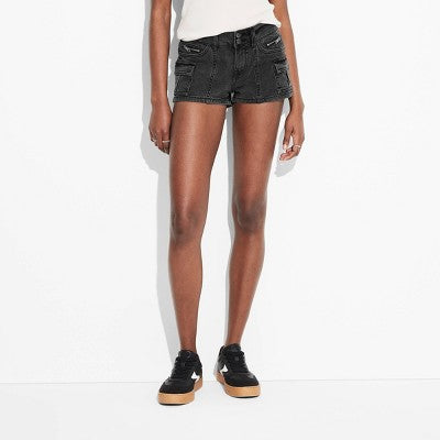  Women's Low-Rise Cargo Camp Denim Shorts - Wild Fable™