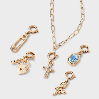  Build Your Own Cross And Rose Charm Necklace - Wild Fable™ Gold