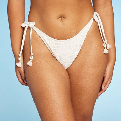  Women's Crochet Side-Tie Extra Cheeky Extra High Waist Bikini Bottom - Wild Fable™ Cream