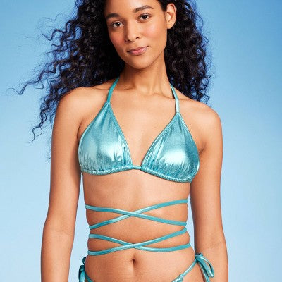  Women's Foil Triangle Bikini Top - Wild Fable™ Teal Green