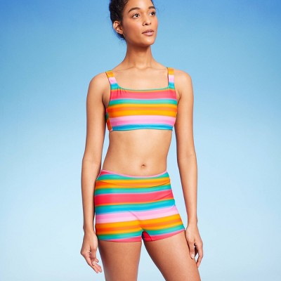  WoWomen's Mid-Waist Shortie Bikini Bottom - Wild Fable™ Multi Striped