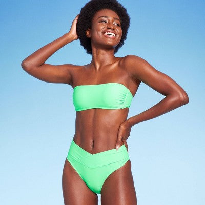  Women's Crossover High Leg Cheeky Mid-Rise Bikini Bottom - Wild Fable™