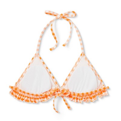  Women's Ruffle Detail Triangle Bikini Top - Wild Fable™ Orange Gingham