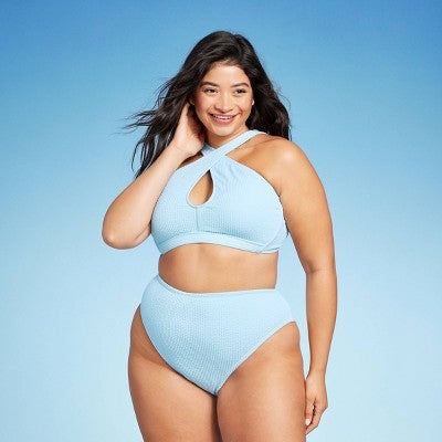  Women's Cross Front Pucker Textured Halter Bikini Top - Wild Fable™