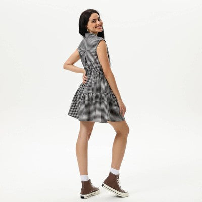  Women's Mini Cap Sleeve Elastic Waistband Mini Dress - Wild Fable™ Black Gingham