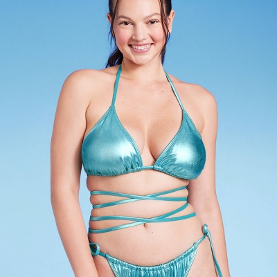  Women's Foil Triangle Bikini Top - Wild Fable™ Teal Green