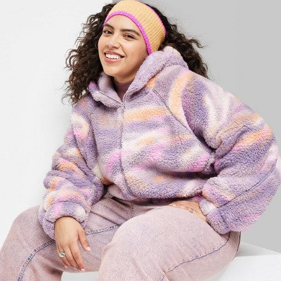 Women's Faux Shearling Full Zip-Up Sweatshirt - Wild Fable™