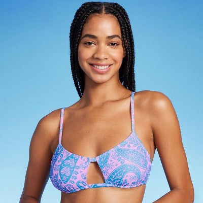  Women's Paisley Print Cut Out Bralette Bikini Top - Wild Fable™ Blue/Pink
