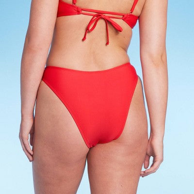 Women's Low-Rise Super Cheeky Extra High Leg Bikini Bottom - Wild Fable™ Red