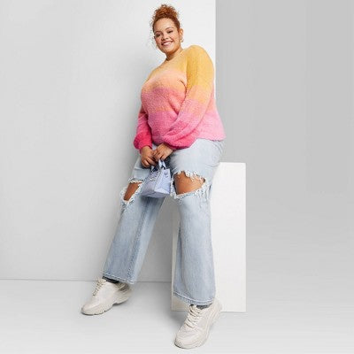  Women's Mock Turtleneck Fuzzy Boxy Pullover Sweater - Wild Fable™