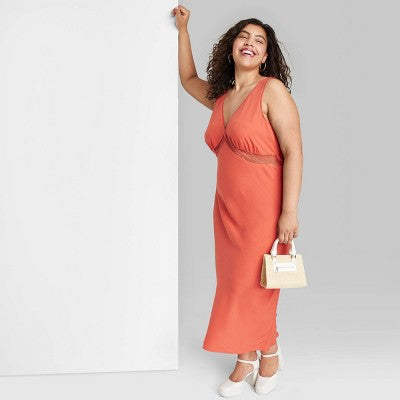  Women's Lace Detail Slip Midi Dress - Wild Fable™