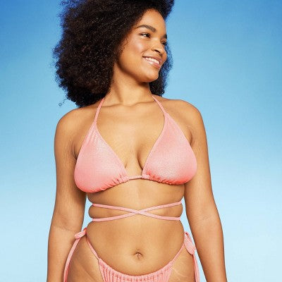  Women's Triangle Wrap Bikini Top - Wild Fable™ Pink Lurex