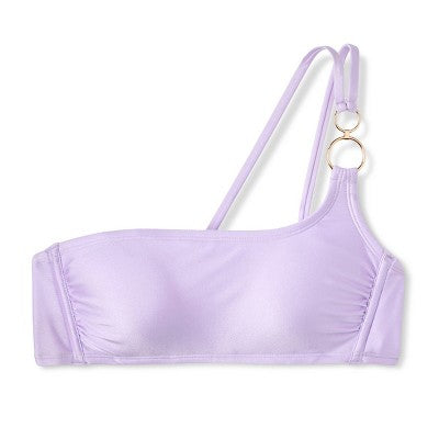  Women's Ring Detail One Shoulder Bralette Bikini Top - Wild Fable™ Shiny Light Purple