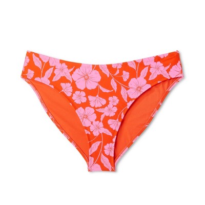 Women's Low-Rise Hipster Bikini Bottom - Wild Fable™ Orange/Pink Tropical Print