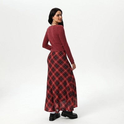  Women's Slight Fishtail Mesh Skirt - Wild Fable™ Red Plaid