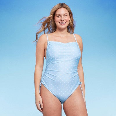  Women's Side-Cinch Detail Extra High Leg Cheeky One Piece Swimsuit - Wild Fable™ Blue