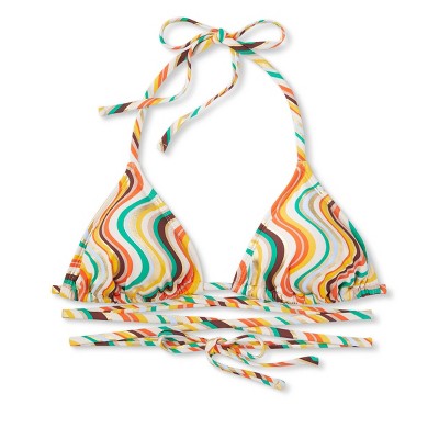  Women's Tie-Front Triangle Bikini Top - Wild Fable™ Multi Striped
