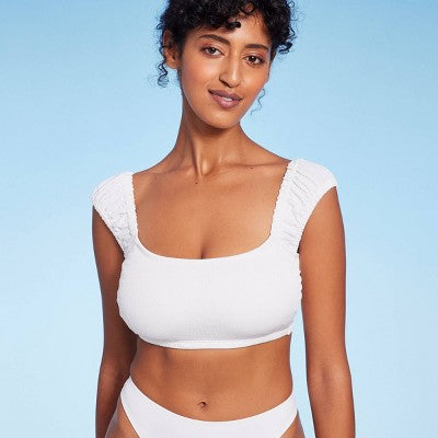  Women's Cap Sleeve Smocked Bralette Bikini Top - Wild Fable™