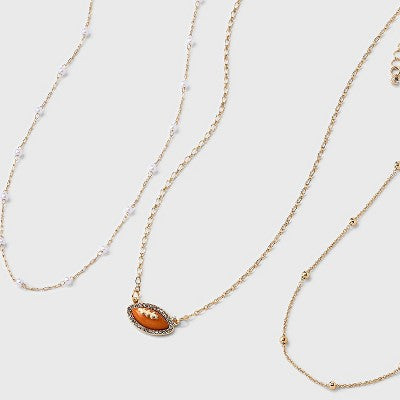  Game Day Football Pendant Necklace Set 3pc - Wild Fable™ Gold