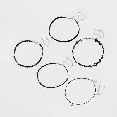  Velvet And Simulated Pearl Charm Choker Set 5pc - Wild Fable™ Black