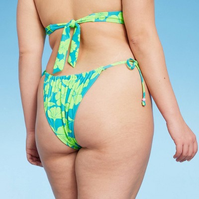  Women's Adjustable Coverage Bikini Bottom - Wild Fable™ Blue/Green Tropical Print