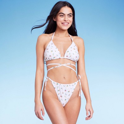  Women's Floral Print Side-Tie Ultra High Leg Adjustable Coverage Bikini Bottom - Wild Fable™ White