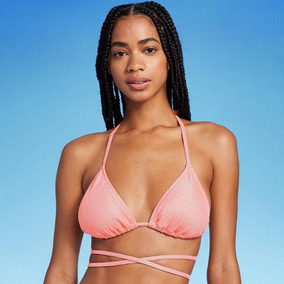  Women's Triangle Wrap Bikini Top - Wild Fable™ Pink Lurex
