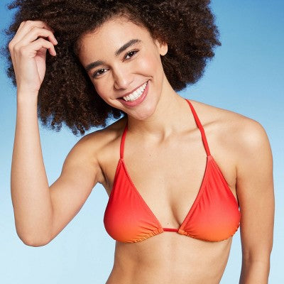  Women's Triangle Bikini Top - Wild Fable™ Orange Ombre Print