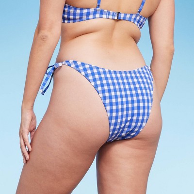 Women's Side-Tie Ultra High Leg Super Cheeky Bikini Bottom - Wild Fable™ Cobalt Blue Gingham Print