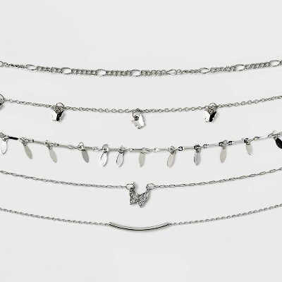 Butterfly Choker Necklace Set 5pc - Wild Fable™ Silver: Brass Lobster Claw Clasp, 12" Length