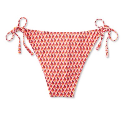  Women's Ribbed Side-Tie Scoop Front High Leg Extra Cheeky Bikini Bottom - Wild Fable™ Geo Print