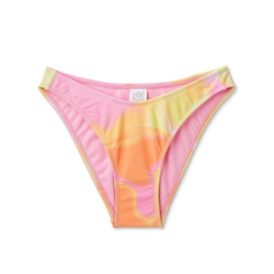  Women's High Leg Cheeky Bikini Bottom - Wild Fable™ Pink/Orange/Yellow Tie-Dye