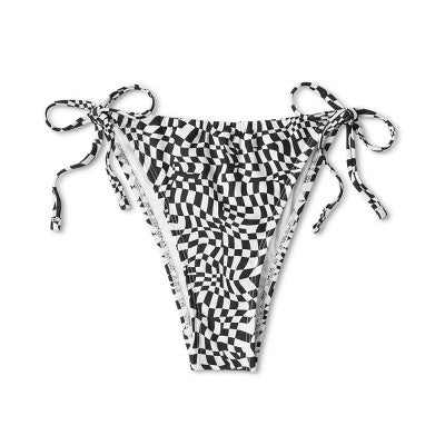  Women's Side-Tie Adjustable Coverage Ultra High Leg Bikini Bottom - Wild Fable™ Black/White Check Print