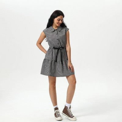  Women's Mini Cap Sleeve Elastic Waistband Mini Dress - Wild Fable™ Black Gingham