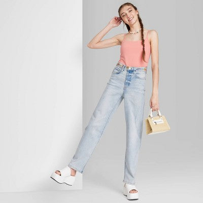  Women's Super-High Rise Distressed Straight Jeans - Wild Fable™ Light Wash