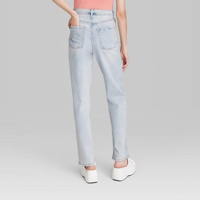  Women's Super-High Rise Distressed Straight Jeans - Wild Fable™ Light Wash