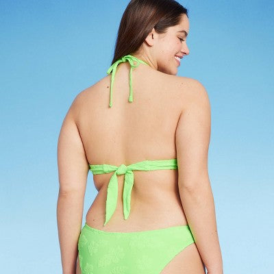  Women's Terry Textured U-Neck Multi-Way Bralette Bikini Top - Wild Fable™ Tropical Green