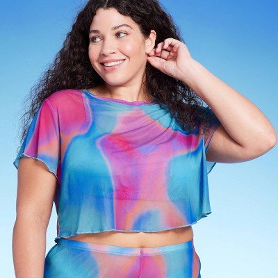  Women's Mesh Cover Up Short Sleeve Crop Top - Wild Fable™
