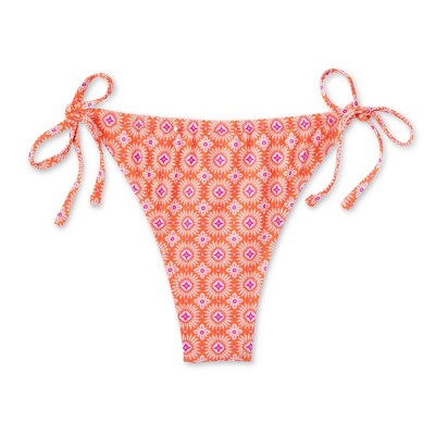  Women's Ultra High Leg Adjustable Coverage Bikini Bottom - Wild Fable™ Orange Tile Print