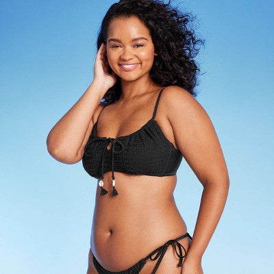  Women's Crochet Tie-Front Bralette Bikini Top - Wild Fable™