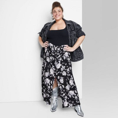  Women's Button-Front Printed Midi Skirt - Wild Fable™