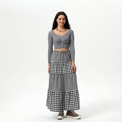  Women's Elastic Waistband Maxi Skirt - Wild Fable™ Black Gingham