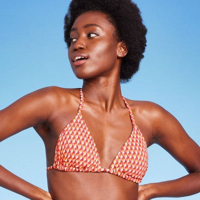  Women's Ribbed Triangle Bikini Top - Wild Fable™ Geo Print