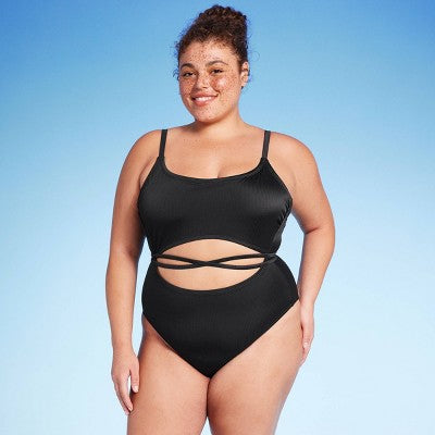  Women's Wrap Cut Out Cheeky One Piece Swimsuit - Wild Fable™ Black
