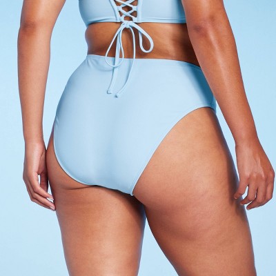  Women's High Leg Cheeky High Waist Bikini Bottom - Wild Fable™ Light Blue
