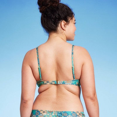  Women's Scoop Front Bralette Bikini Top - Wild Fable™ Blue Patchwork Print