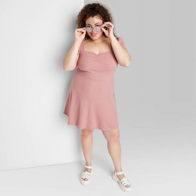 Women's Cap Short Sleeve Fit & Flare Knit Skater Dress - Wild Fable™