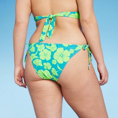  Women's Adjustable Coverage Bikini Bottom - Wild Fable™ Blue/Green Tropical Print
