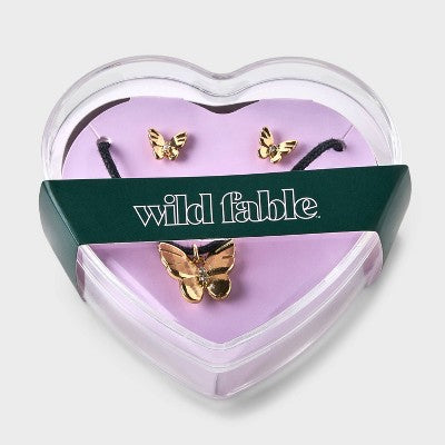 Butterfly Cord And Ear Pendant Necklace Set 2pc - Wild Fable™ Gold