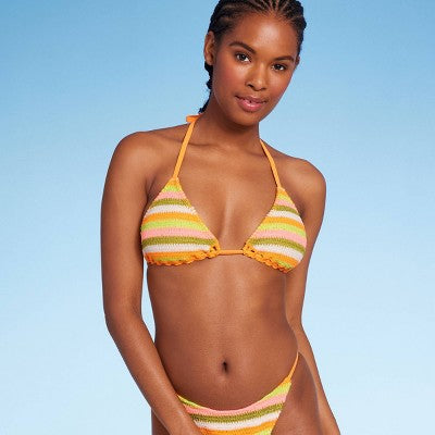  Women's Crochet Triangle Bikini Top - Wild Fable™ Orange Multi Striped